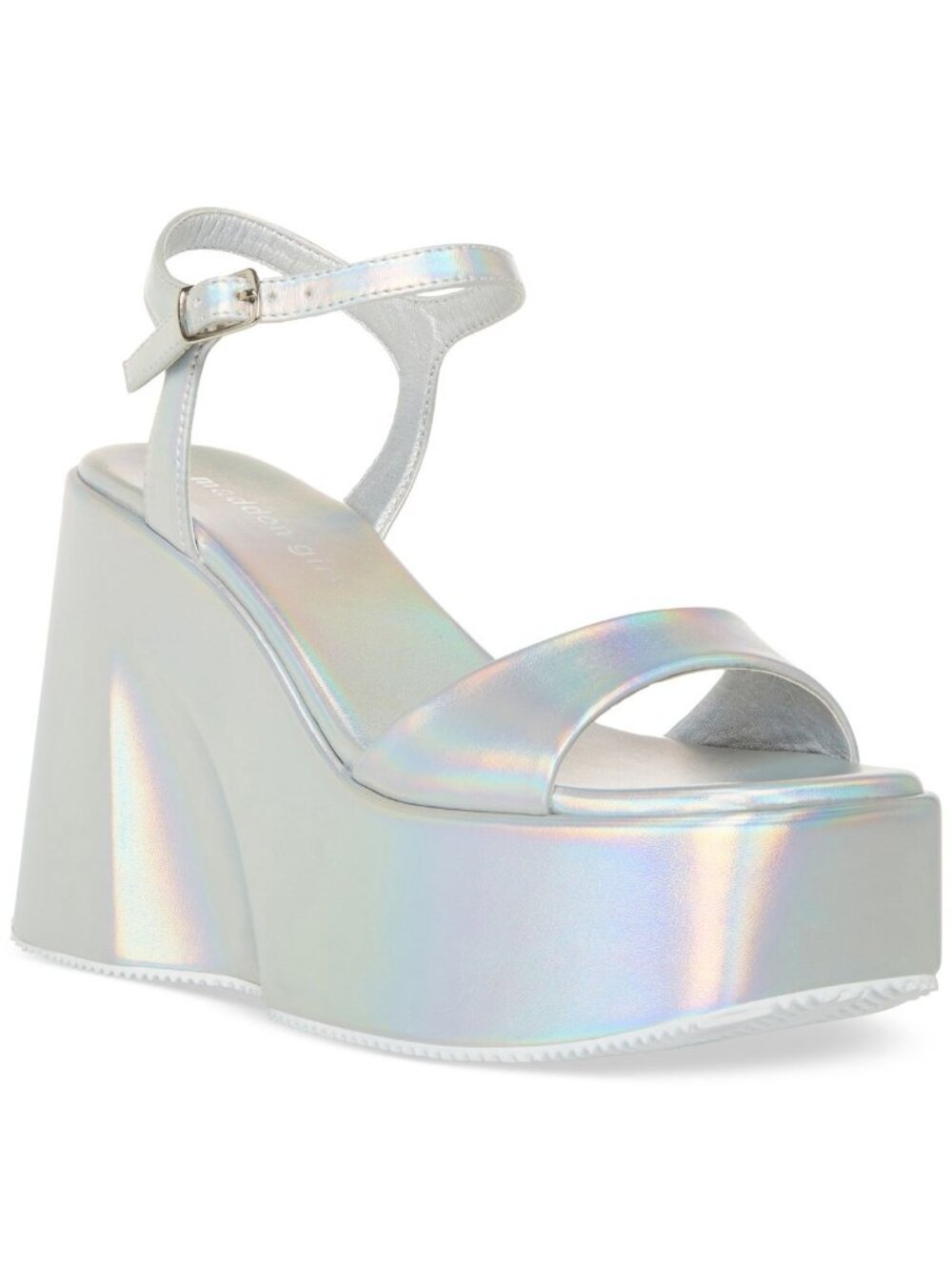 Madden Girl Womens SILHOUETTE Open Toe Ankle Strap Heels Silver Size 7 Defected